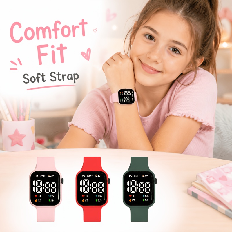 3pcs Square LED Digital Watch Set, Unisex Gift